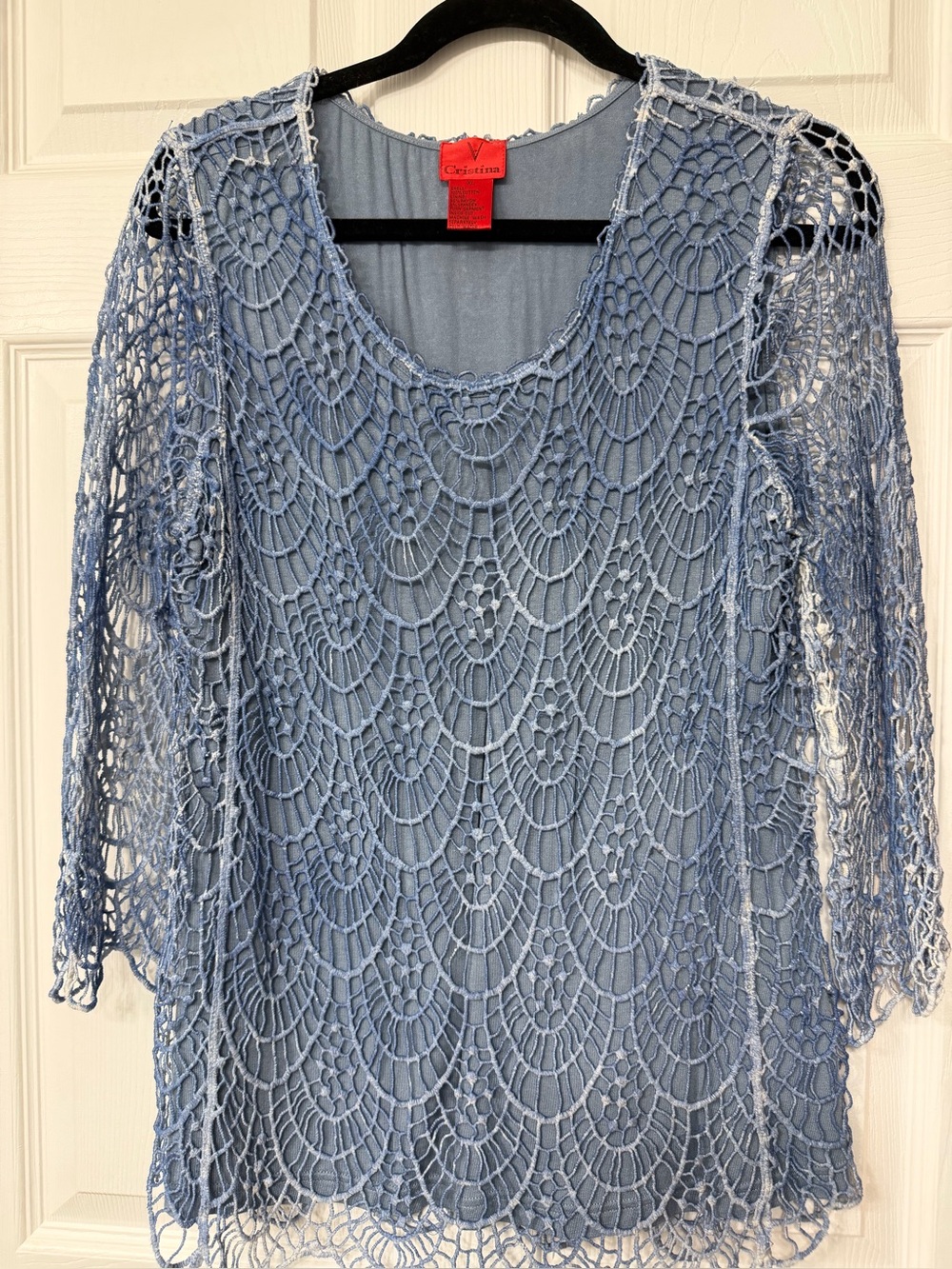 Christina Light Blue Crochet Overlay Tunic Top